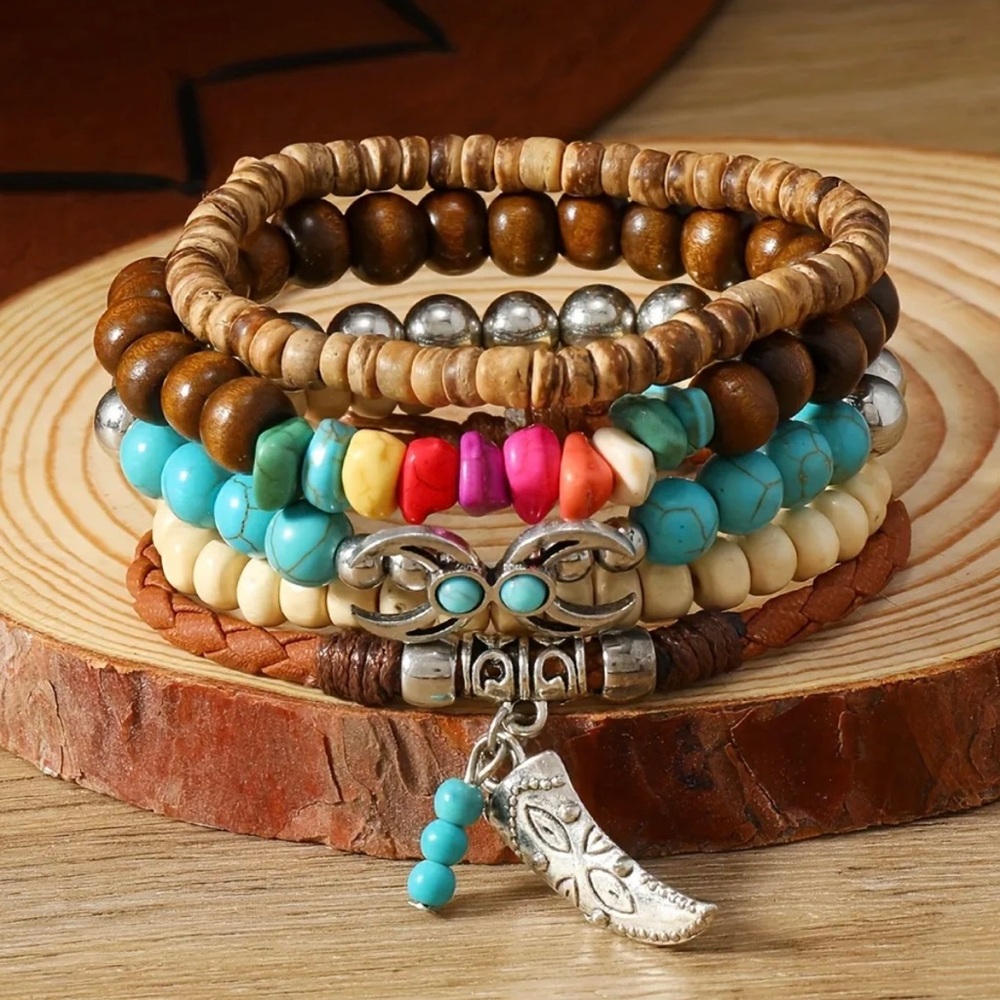 🔴 5 for $10 ONE Elegant Bluish Gray Wooden Beaded Bracelet - Picture 7 of 16